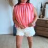 Blouse dos nu rayé rose - Modèle Maya