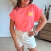 T shirt corail fluo - Modèle Ibiza