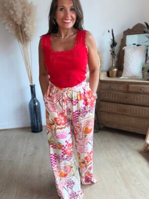 Pantalon imprimé rose orange - Modèle Nadia