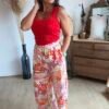 Pantalon imprimé rose orange - Modèle Nadia