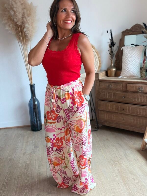 Pantalon imprimé rose orange - Modèle Nadia
