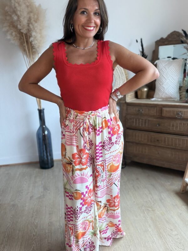 Pantalon imprimé rose orange - Modèle Nadia