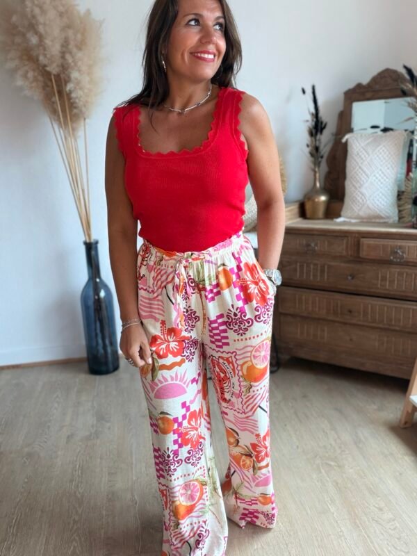 Pantalon imprimé rose orange - Modèle Nadia