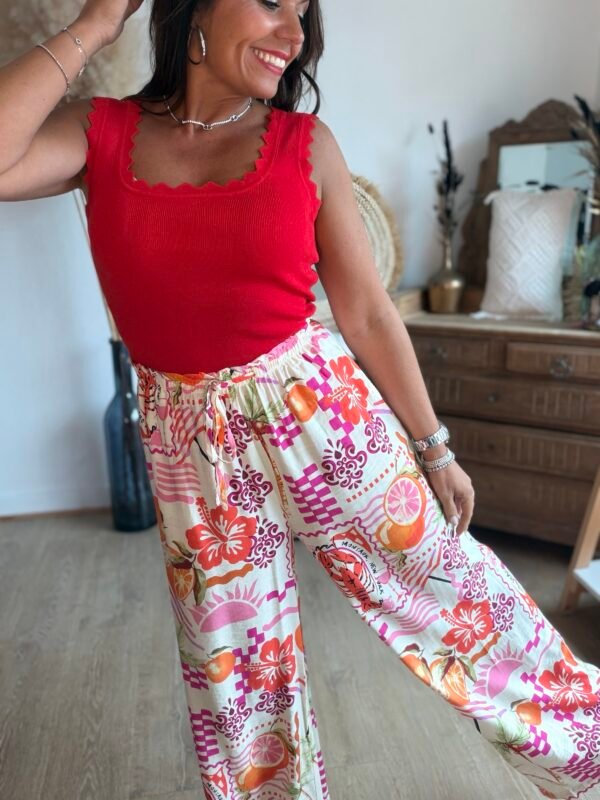 Pantalon imprimé rose orange - Modèle Nadia