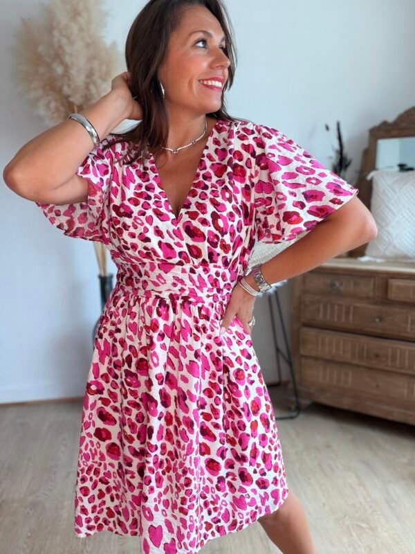 Robe imprimée léopard Fushia - Modèle Suzanne