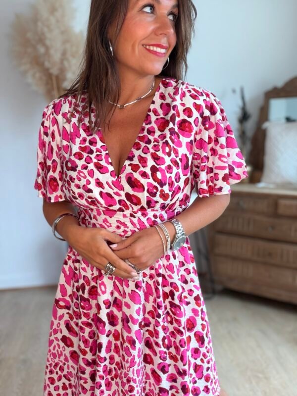 Robe imprimée léopard Fushia - Modèle Suzanne