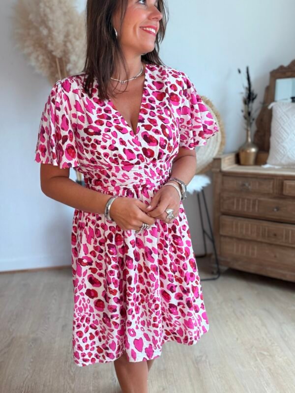 Robe imprimée léopard Fushia - Modèle Suzanne