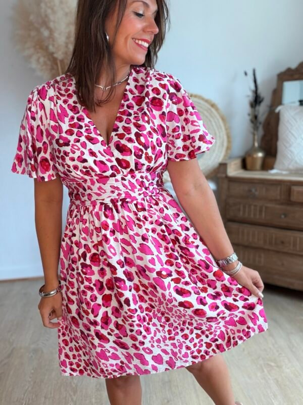 Robe imprimée léopard Fushia - Modèle Suzanne