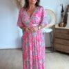 Robe longue imprimée rose  - Modèle Cindy