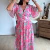Robe longue imprimée rose  - Modèle Cindy