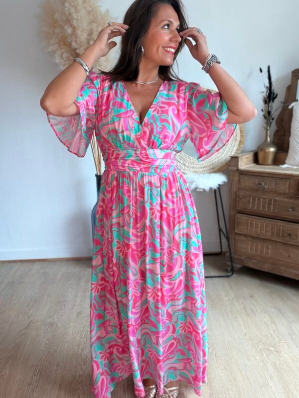 Robe longue imprimée rose  - Modèle Cindy