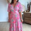 Robe longue imprimée rose  - Modèle Cindy