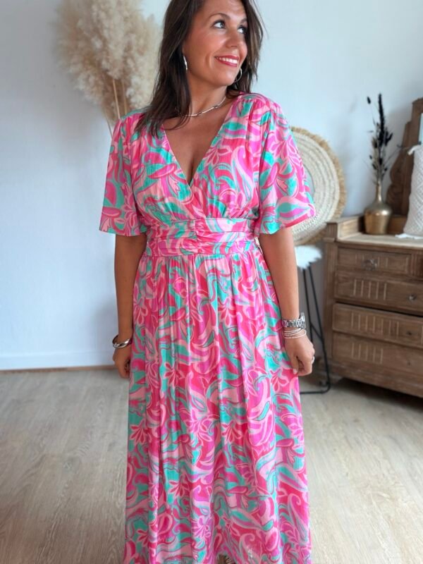 Robe longue imprimée rose  - Modèle Cindy
