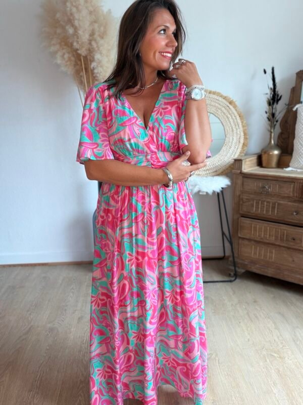 Robe longue imprimée rose  - Modèle Cindy