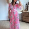 Robe longue imprimée rose  - Modèle Cindy