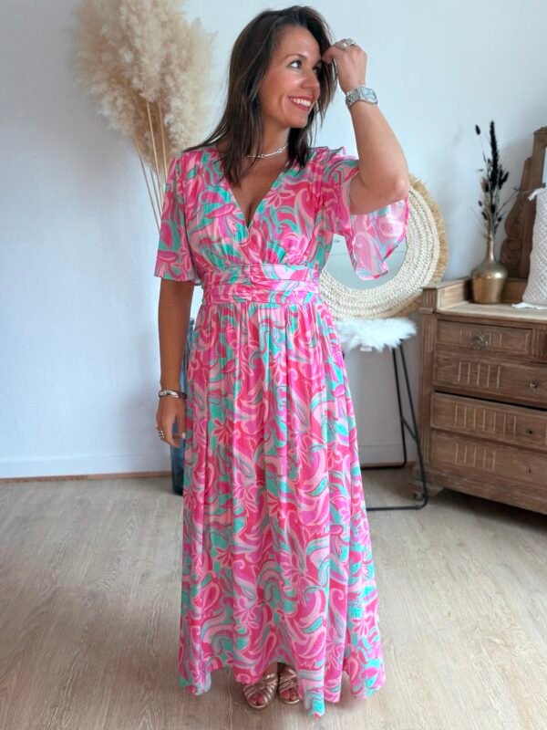 Robe longue imprimée rose  - Modèle Cindy