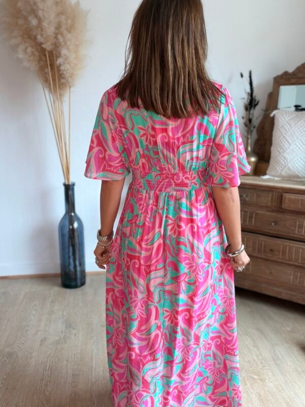 Robe longue imprimée rose  - Modèle Cindy