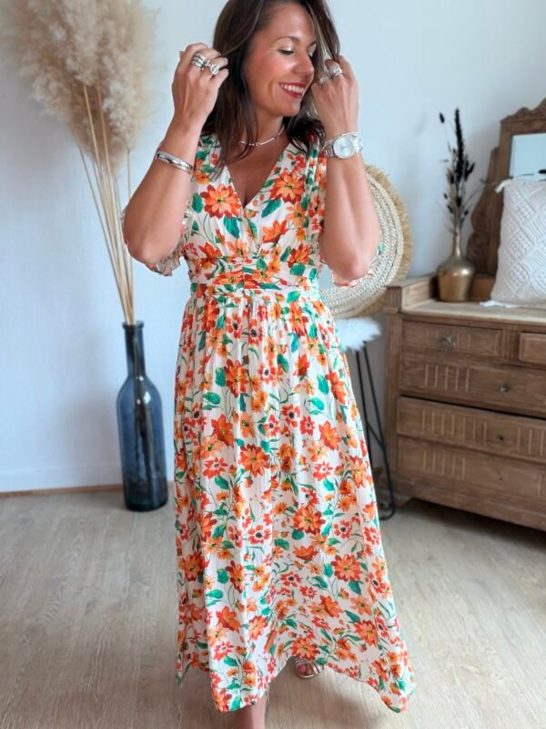 Robe longue imprimée orange - Modèle Noah