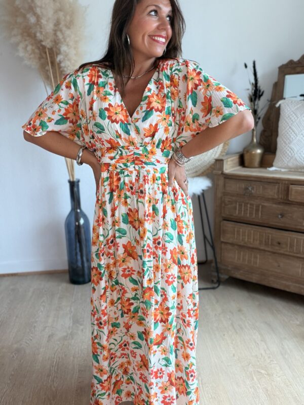 Robe longue imprimée orange - Modèle Noah