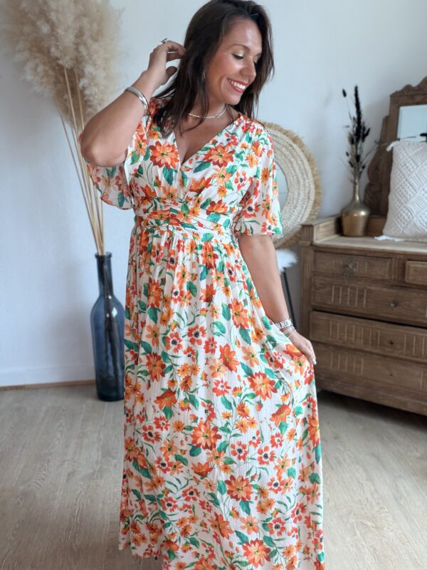 Robe longue imprimée orange - Modèle Noah