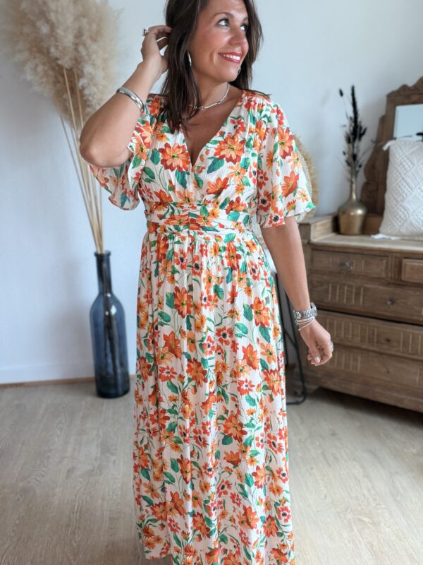 Robe longue imprimée orange - Modèle Noah