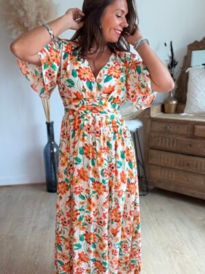 Robe longue imprimée orange - Modèle Noah