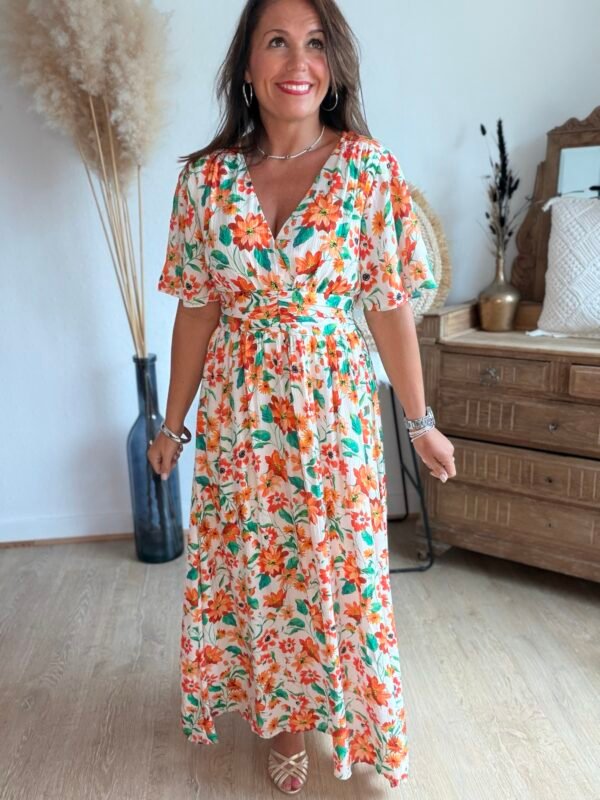Robe longue imprimée orange - Modèle Noah