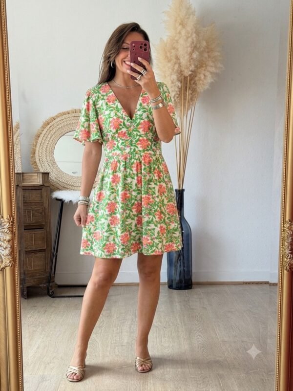 Robe fleurie verte - Modèle Talia