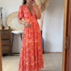 Robe longue fleurie rouge - Modèle Tania