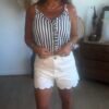 Short en jean blanc marine  - Modèle  Fleur