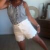 Short en jean blanc marine  - Modèle  Fleur
