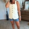 Blazer sans manches écru  - Modèle Celine