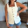 Blazer sans manches écru  - Modèle Celine