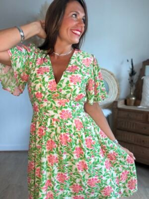Robe fleurie verte - Modèle Talia