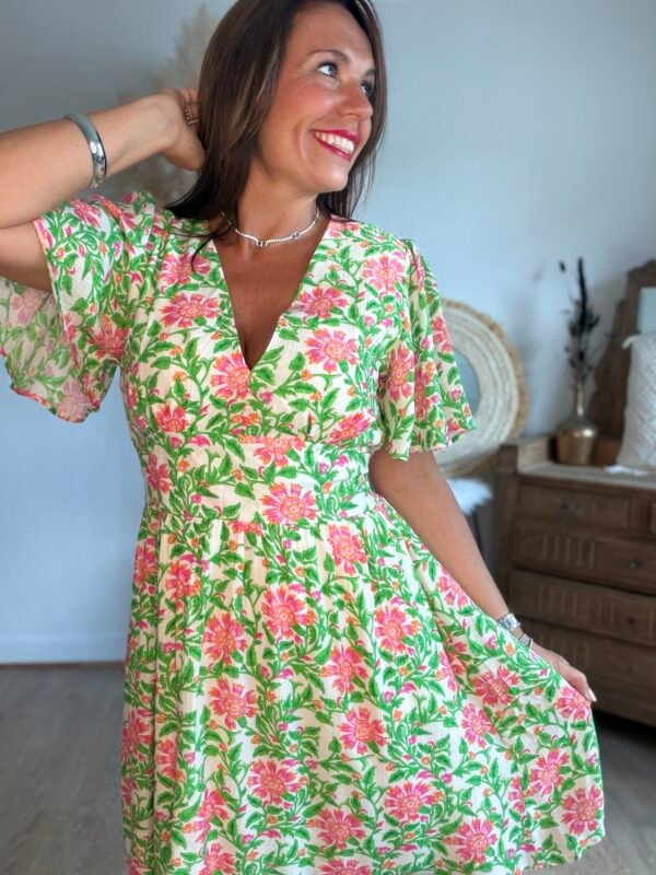 Robe fleurie verte - Modèle Talia
