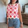 Top brodé rouge - Modèle Suzon
