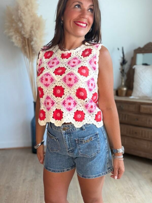Top brodé rouge - Modèle Suzon