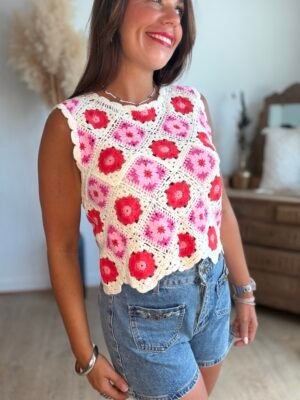 Top brodé rouge - Modèle Suzon