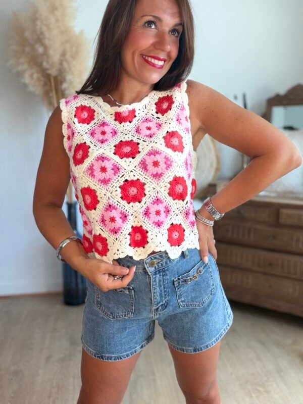 Top brodé rouge - Modèle Suzon