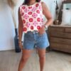 Top brodé rouge - Modèle Suzon