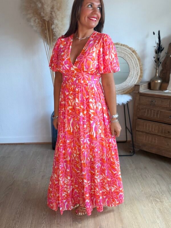 Robe longue fleurie rouge - Modèle Tania
