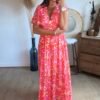 Robe longue fleurie rouge - Modèle Tania