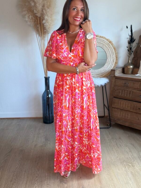 Robe longue fleurie rouge - Modèle Tania