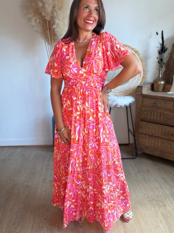 Robe longue fleurie rouge - Modèle Tania