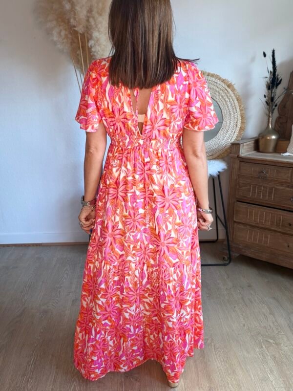Robe longue fleurie rouge - Modèle Tania