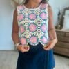 Top en crochet bleu rose - Modèle Suzie