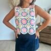 Top en crochet bleu rose - Modèle Suzie