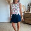 Top en crochet bleu rose - Modèle Suzie