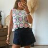 Top en crochet bleu rose - Modèle Suzie