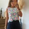 Top en crochet bleu rose - Modèle Suzie